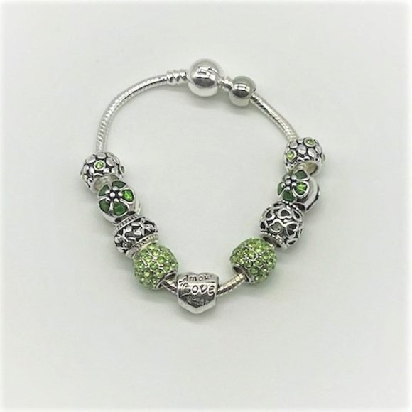 Elegant Silver & Green Charm Bracelet - Picture 1 of 5